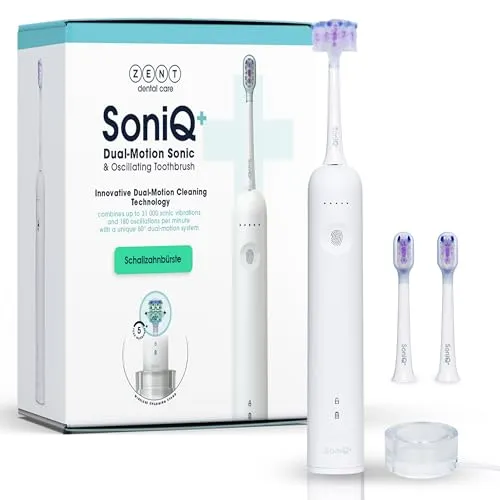 ZENT SoniQ+ Elektrische Zahnbürste 2in1 - Elektrische Zahnbürste mit DUAL-MOTION-TECHNOLOGIE für gründliche Reinigung, 5 Reinigungsmodi und IPX7 Wasserdichtigkeit - ideal für empfindliche Zähne und perfekte Mundgesundheit.