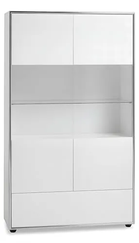 ebuy24 Kenan Vitrine 2 Türen, 1 Schublade - Matratzen Vitrine in elegantem Weiß Hochglanz, bietet viel Stauraum mit 2 Türen und 1 Schublade – ideal für stilvolle Wohnräume.