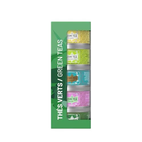 Kusmi Tea - Geschenkset Grüner Tee Bio - Spearmint Tee, Jasmintee - Geschenkset Green Teas bio - Losen Tee - 5 Dosen zu 25g - Idee Geburtstagsgeschenk für Frauen und Männer