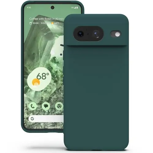 YATWIN Hülle für Google Pixel 8, Silikon Handyhülle mit Futter, 1mm Kamera und Displayschutz, Dünn & Leicht, Anti Kratzer Case, Grün