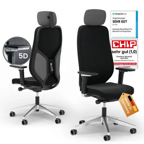 Ergotopia MasterBack Executive – Ergonomischer Bürostuhl mit 3D-Neigungsmechanik - Bürostuhl für gesundes Sitzen – Bewegtes Arbeiten mit 3D-Neigungsmechanik und 5D-Armlehnen für maximalen Komfort. Ideal für Büro und Home Office.