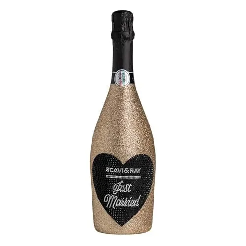 SCAVI & RAY Prosecco Spumante 0,75L Glitzerflasche - Perfektes Hochzeitsgeschenk - Prosecco in edler Glitzerflasche mit 'JUST MARRIED' Schriftzug, ideal für Hochzeiten und besondere Anlässe.
