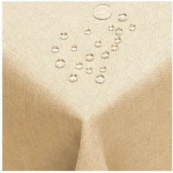 DecoHomeTextil Tischdecke Leinen Optik 160 x 220 cm - Eckige Tischdecke in beige mit abwaschbarer, wasserabweisender Oberfläche – ideal für stilvolle Anlässe.