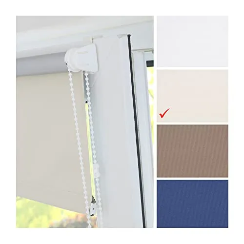 Liedeco® Rollo Klemmfix Thermobeschichtet - 120 x 150 cm creme (Breite x Höhe) / lichtundurchlässig verspannt blickdicht verdunkelnd und stufenlos verstellbar / leichte Innen-Montage ohne Bohren mit Klemmträger / 123 montiert / Klemmfix-Rollo farbig zum Klemmen fürs Fenster in vielen Farben und Größen / Klemmfix Rollo als Sonnenschutz Sichtschutz Blendschutz und Fensterdekoration innen / Rollos Falt-Plissee Jalousien Zubehör von Liedeco