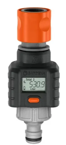 Gardena Wassermengenzähler 8188-20 - 4 Funktionen für präzise Gartenbewässerung - Micro-Drip-Bewässerungssysteme, präziser Wassermengenzähler mit 4 Funktionen, inklusive Batterie und 5 Jahre Herstellergarantie für zuverlässige Nutzung im Garten.