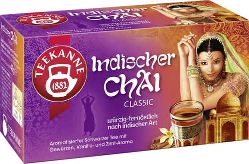 Teekanne Indischer Chai Classic, 20 Teebeutel - Gewürztee mit schwarzem Tee und orientalischen Gewürzen wie Kardamom und Zimt. Ideal für Chai-Liebhaber, die ein authentisches Geschmackserlebnis suchen.