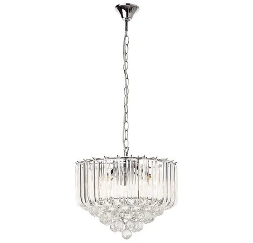 Hängeleuchte Kristalle Kronleuchter - Elegante Hängelampe mit 4x E14 Fassungen - Lampen - Stilvolle Hängeleuchte aus verchromtem Metall und klaren Acrylkristallen, ideal für Esszimmer mit perfekter Leuchtkraft.