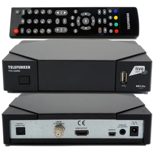 Telefunken TFK-S2000 DVB-S2 Full HD Sat Receiver - TV-Receiver mit HEVC-Unterstützung und TiVuSat HD Karte für gestochen scharfe Bildqualität – ideal für Ihr Fernseherlebnis.