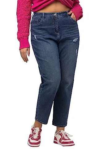 Ulla Popken Damen Mom Jeans, Blue Denim, W56 / L32 - Jeans in lässiger, bequemer Passform mit 5-Pocket-Schnitt und Stretchkomfort, ideal für den Alltag.