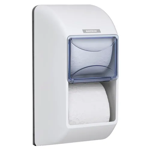 Katrin 92384 WC-Spender - 2 Rollen, weiß, robust aus ABS-Kunststoff mit Kontrollfenster für einfaches Nachfüllen und flexibler Montage