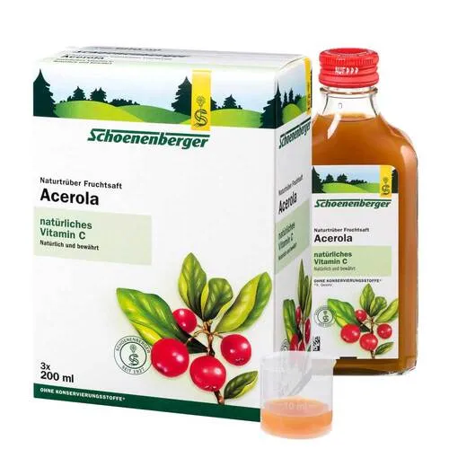 Schoenenberger Naturtrüber Fruchtsaft Acerola - Bio-Acerolakirschen-Saft mit hohem Vitamin C-Gehalt, ideal zur Unterstützung des Immunsystems und zur Reduzierung von Müdigkeit. Perfekt für Zitrusfrucht-Allergiker.
