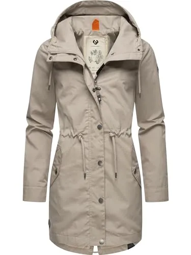 Ragwear Damen Übergangsjacke Canny Bone24 - Leichte Kapuzenjacke Gr. L - Funktionsjacken: Stylische, taillierte Outdoorjacke mit großer Kapuze und bequemen Kordelzügen - ideal für Frühling und Sommer, kombiniert Komfort und Trend.