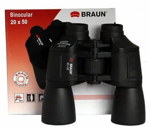 Braun 20x50 Fernglas mit Tragetasche - Allzweck-Fernglas für Astronomie, Jagen und Vogelbeobachtung. Mit 20-facher Vergrößerung und Antireflexbeschichtung für klare Sicht.