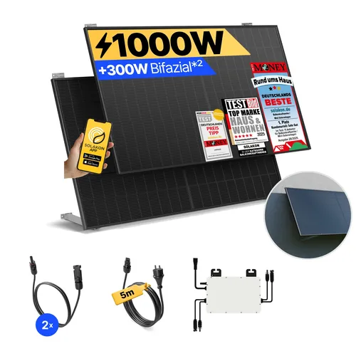 Balkonkraftwerk 1000W/800W - Steckerfertig mit WIFI - Solaranlage mit Wand/Gartenhaus Halterung, einfache Installation und sofortige Stromersparnis. Perfekt für umweltbewusste Haushalte.