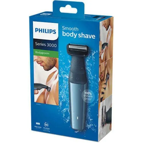 Philips BODYGROOM Series 3000 Hautfreundlicher Rasierer - Elektrische Rasierer, wasserfest und hautschonend für eine sanfte Körperrasur. Inklusive 3 Kammaufsätzen für individuelles Trimmen und 50 Minuten Akkubetrieb nach nur 1 Stunde Ladezeit.