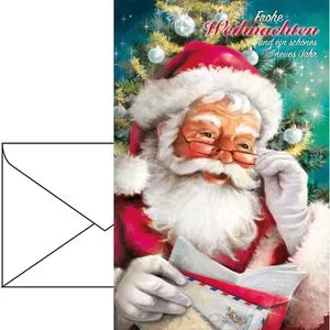 Böttcher-AG Weihnachtskarte Weihnachtsmann, 115 x 175mm, Klappkarte, mit Umschlag, 1 Stück