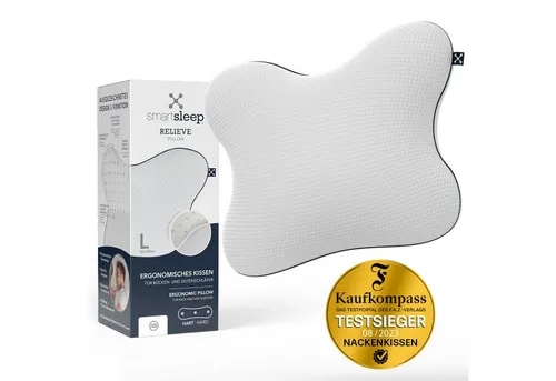 smartsleep® Nackenkissen Relieve Pillow – Ergonomisches Kopfkissen für Rücken- & Seitenschläfer - Ergonomisches Nackenkissen aus viskoelastischem Material für optimalen Liegekomfort. Ideal für Rücken- und Seitenschläfer, mit druckentlastenden Eigenschaften und atmungsaktivem Design. 30 Nächte Probeschlafen!