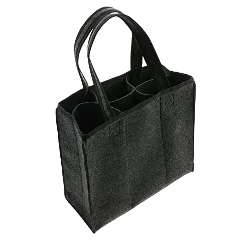 FRANK FLECHTWAREN Flaschenträger Anthrazit, Filz, Facheinteilung für 6 Flaschen Maße: 37 x 16 x 32 cm, ohne Inhalt