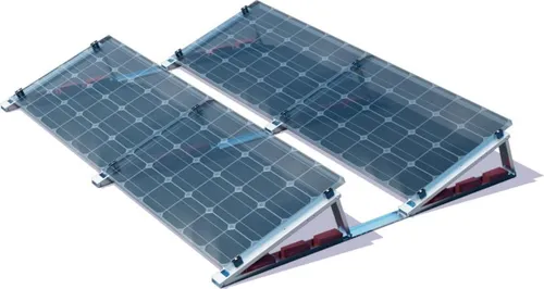 Flachdach-Aufständerung „Flat-Flex“-Set für 2 x 2 PV-Module - Solarpanel-Halterung für 2 x 2 PV-Module hintereinander, mit einstellbarem Neigungswinkel von 10°, 15° oder 20° für optimalen Ertrag.