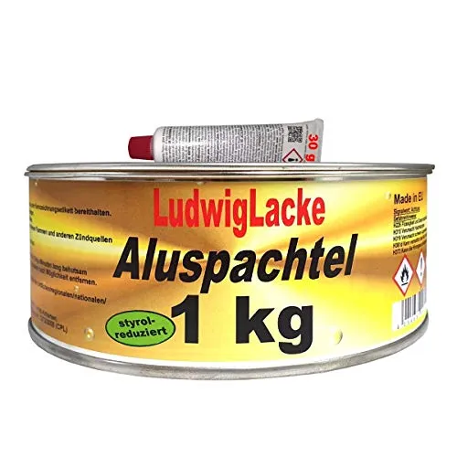 LudwigLacke Alu Spachtelmasse 1 kg inkl. Härter – Aluminium Reparaturspachtel für Auto, Karosserie, Metall & GFK – hitzebeständig, leicht schleifbar