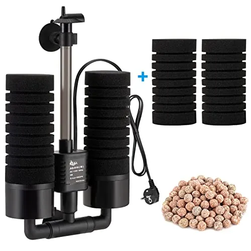AQQA Aquarium Schwammfilter 3/5W - Leiser Tauchschaumfilter für klare Wasserqualität - Aquarienfilter mit leistungsstarkem Motor für effiziente biologische und mechanische Filtration. Ideal für Süß- und Salzwasserbecken, sorgt für optimale Wasserqualität und erhöht den Sauerstoffgehalt.
