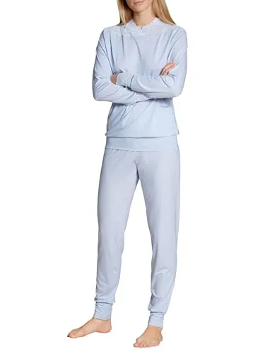 CALIDA Elegant Dreams Bündchen-Pyjama Damen - Schlafanzüge für Damen, luftiger Schnitt mit Spitzendetails für ein schwereloses Tragegefühl und optimalen Komfort.