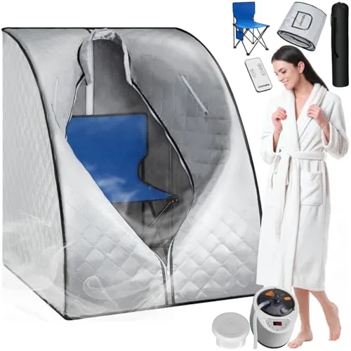 Tectake Tragbare Dampfsauna ThermaLuxe II - Faltbare Dampfkabine mit 15 Temperaturstufen für entspannende Wellnessmomente zu Hause, ideal für kleine Räume.