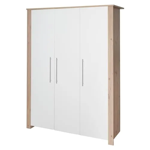 roba® Kinderkleiderschrank Malo 3-türig in Weiß mit Artisan Eiche - Kleiderschrank für Baby- und Kinderzimmer, bietet viel Stauraum mit Soft-Close-Scharniere und edlen Metallgriffen - ideal für die Ersteinrichtung.