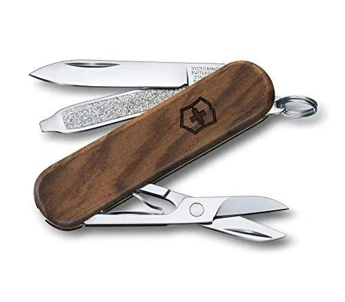 Victorinox Schweizer Taschenmesser, Klein, Classic SD Wood, Multitool, Swiss Army Knife, 5 Funktionen, Klinge, Nagelfeile