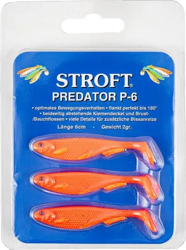 Stroft Predator P-6 Gummifisch 6cm 3 Stück UV Orange Fire Fin