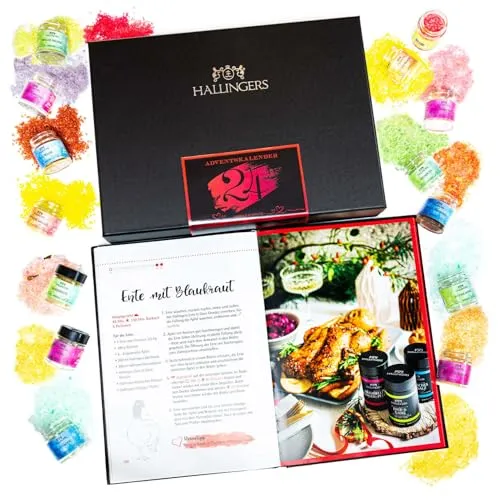 Hallingers Genuss Manufaktur Badesalze Adventskalender - 24x Badezusatz mit Totes Meer Badesalz edle Geschenkbox, Badekristalle Fußbad & Spa "Deluxe Winterka...", Weihnachtskalender für Frauen Männer