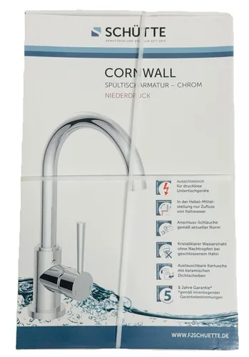 Schütte Küchenarmatur Cornwall Niederdruckarmatur - Energiesparende Einhebelmischarmatur mit Cold Start Funktion, ideal für drucklose Systeme