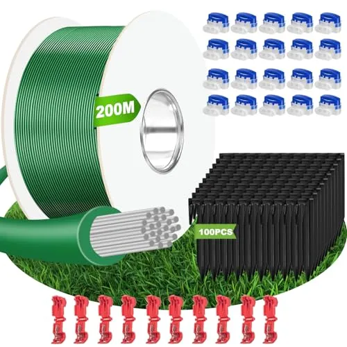 Yatosally 200m Begrenzungskabel Mähroboter + 100 Erdnägel + 20 Kabelverbinder + 10 Anschlussklemmen, Robustes Rasenroboter Kabelzubehör, Kompatibel mit Husqvarna, Bosch, Worx, Gardena, und mehr
