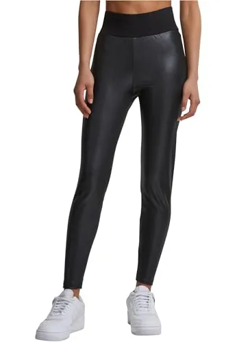 Urban Classics Damen Faux Leather High Waist Leggings - Schwarz, XS - Leggings für Damen in hochwertiger Kunstleder-Optik, perfekt für Freizeit und Sport. Bequem und dehnbar für optimale Bewegungsfreiheit – ideal für Yoga und entspannte Looks.