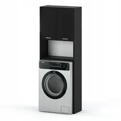 STIV Waschmaschinenschrank Schwarz Matt 64 cm - Praktisches Badregal mit 3 Ablagen und Türen für stilvolle Aufbewahrung. Ideal für kleine Räume – robust und feuchtigkeitsbeständig aus hochwertiger laminierter Platte.