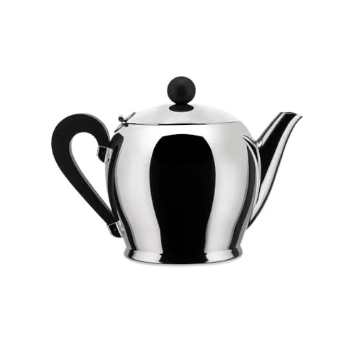 Alessi CA12/8 Bombé Teekanne aus Edelstahl 18/10 - Elegante Teekanne aus glänzend poliertem Edelstahl, mit stilvollem Bakelit-Griff, ideal für stilvolles Teetrinken.
