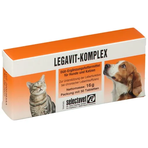 Legavit-Komplex Tabletten 30 für Hunde & Katzen - Diät-Ergänzungsfuttermittel zur Unterstützung der Leberfunktion bei Hunden und Katzen. Enthält wertvolle Mariendistel-Extrakte und essentielle Aminosäuren für die Gesundheit Ihres Tieres.