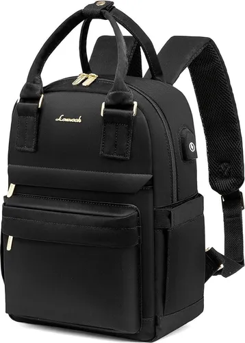 LOVEVOOK Damen Mini Rucksack schwarz mit USB-Ladeanschluss - Wasserdichter Mini-Rucksack aus hochdichtem Nylongewebe mit externem USB-Anschluss für bequemes Aufladen unterwegs. Ideal für Schule, Arbeit oder Freizeit.