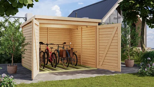 Fahrradbox KARIBU "Fahrradgarage 4" - Sonstiges Fahrradzubehör, aus naturbelassenem Holz mit großzügigen Maßen (B:212,5cm H:167cm T:216,5cm) für die sichere Aufbewahrung Ihrer Fahrräder.