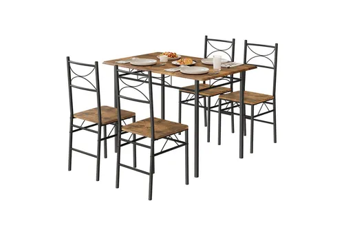 WOLTU Esstisch Set für 4 Personen mit Stühlen - Esstisch Set für 4 Personen, modernes Design mit stabilen MDF und Metallgestell, ideal für kleine Wohnungen und bietet hohen Sitzkomfort.