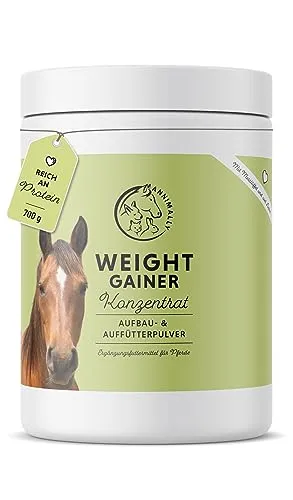 Annimally Weight Gainer Pulver Pferd - Aufbau Futter Pulver mit Sojaprotein, Hanföl, Bockshornklee, Luzerne & Pfefferminze - Aufbaufutter für den Gewichts und Muskelaufbau und zur Appetitanregung