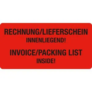 EICHNER 250 Warnetiketten rot "Rechnung/Lieferschein innenliegend!" 100,0 x 50,0 mm