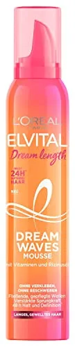 L'Oréal Paris Elvital Schaumfestiger für Locken und Wellen, Pflegender Haarschaum für langes, gewelltes Haar, 24h Duft, Mit Vitaminen und Rizinusöl, Dream Waves Mousse, 1 x 200 ml