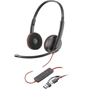 Poly Headset Blackwire 3220 Stereo, USB-C, On-Ear - Kabelgebundene On-Ear Stereo Kopfhörer mit Mikrofon, ideal für klare Gespräche dank Rauschunterdrückung. Bequem gepolstert und mit USB-C Anschluss, perfekt für PC, Notebook und mobile Geräte.