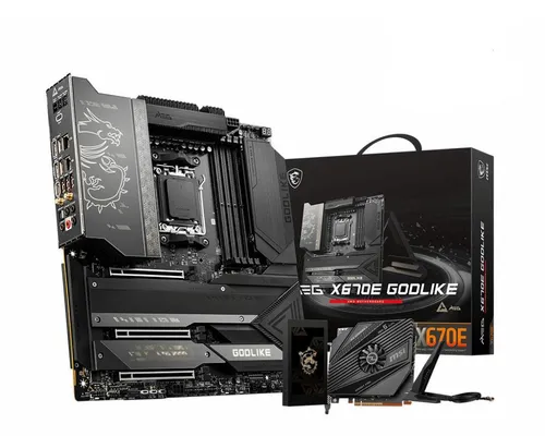 MSI MEG X670E GODLIKE - High-Performance Motherboard - E-ATX Mainboard mit AMD X670E Chipsatz, unterstützt bis zu 128 GB DDR5 RAM und bietet 10 Gigabit LAN sowie Wi-Fi 6E für blitzschnelle Netzwerkverbindungen.