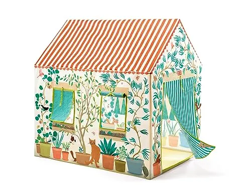 DJECO Spielzelt Pflanzen - Buntes Kinderzelt 100 cm hoch - Spielzelt für Kinder mit Fenster und Tür, ideal für kreative Abenteuer. Einfach aufzubauen und platzsparend zu verstauen.