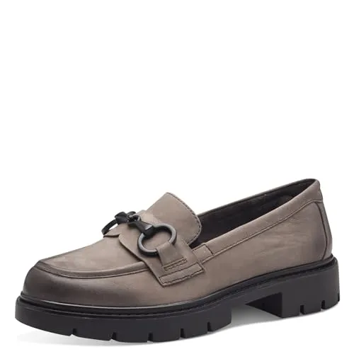 Tamaris Comfort Damen Slipper aus Leder - Elegant in Grau (Stein Nubuc), 40 EU - Slipper & Mokassins für Damen mit herausnehmbarem Fußbett für individuellen Komfort und optimaler Passform. Hochwertiges Leder sorgt für Langlebigkeit und stilvolle Vielseitigkeit.