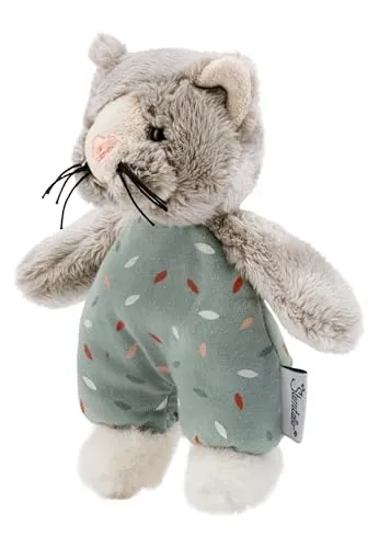Sterntaler mini Kuscheltier Katze Lilly - Plüschtier aus weichem Flausch - Kinder und Baby Spielzeug gefüllt mit Polyesterwatte - treuer Begleiter mit Rassel zum Entdecken, Kuscheln & Spielen, grau
