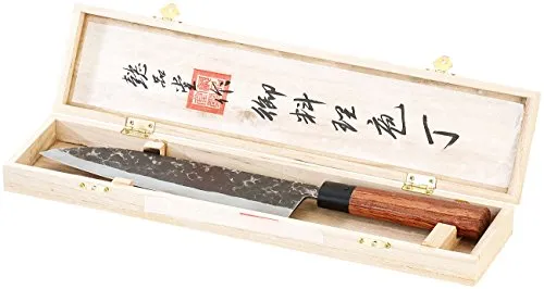 TokioKitchenWare Santoku Messer: Handgefertigtes Kochmesser mit Echtholzgriff - Küchenmesser, ideal zum Schneiden, Hacken und Reiben, handgefertigt mit einem ergonomischen Echtholzgriff für optimalen Komfort und Kontrolle.