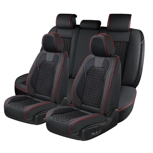 Coverado Sitzbezüge Auto Leder Komplettset - Sitzbezugset für 5-Sitze, wasserdicht und atmungsaktiv mit geprägtem Design für maximalen Komfort und Schutz der Originalbezüge. Ideal für Limousinen, SUVs, Pickup und LKW.
